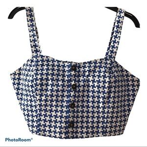 Fifty Street Crop Blue White Tank Twill Top Woman’s Size Large